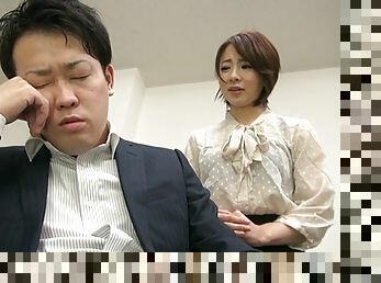 Clothed Japanese office beauty is keen to try sex with her boss