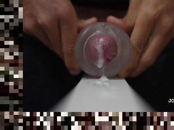 Loud Moaning Fleshlight Fuck - Slow Motion Cumshot - Close UP