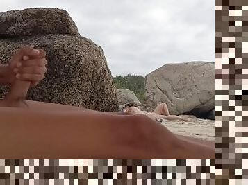 Having naked fun at a non nudist beach. Exchibisionist pure nudism. Great cum shot