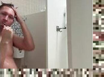 Shower jerk off session brushing teeth