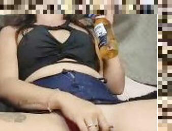 smoking and masturbating with the corona beer bottle (Anny Smoking)