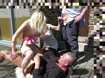 Aroused women share and swap men in superb outdoor foursome