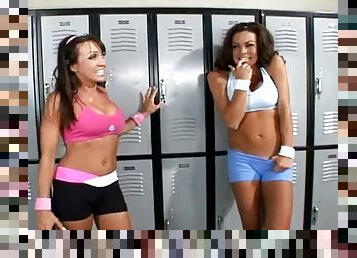 Locker room threesome with two smoking hot milfs