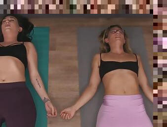 Brunette Sinn Sage & Laila Delight In Glasses Look Hot While Doing Yoga!