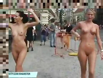 Nip clara activity in barcelona public ride totally naked