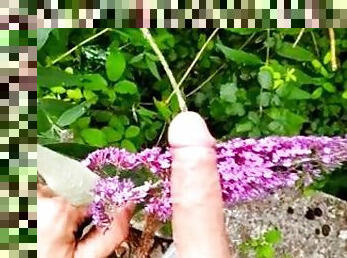 El Chico Guarro Se Puso a Mear en el Parque y Froto Su Polla Grande Con Una Linda Flor ????