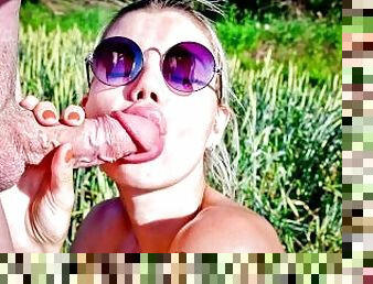 Sexy queen blowjob loves to suck this delicious cock outdoors and get cum in her mouth.Close-up POV