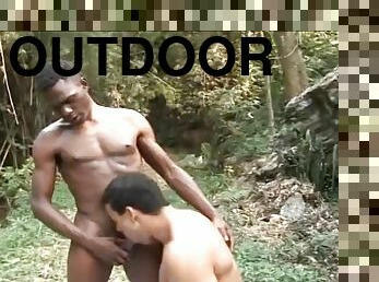 Hot guys fucking with pleasure outdoors in the countryside