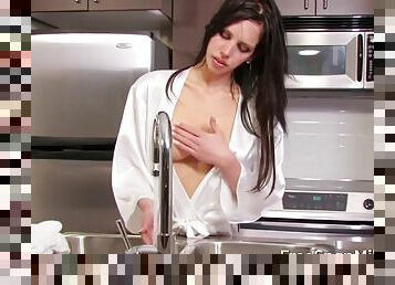 Wife gets horny at the kitchen counter