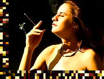 Smoking beauty poses outside