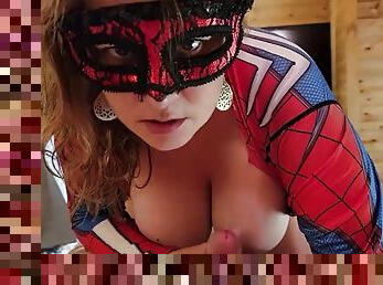 POV cosplay SPIDERGIRL TITFUCKS  SUS a Big Cock