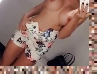 Horny girl masturbating in public dressing room