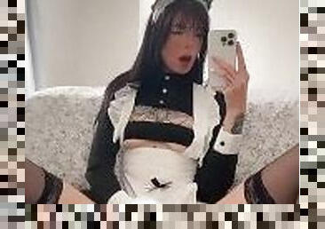 Horny Neko Maid fingers herself infront of the mirror