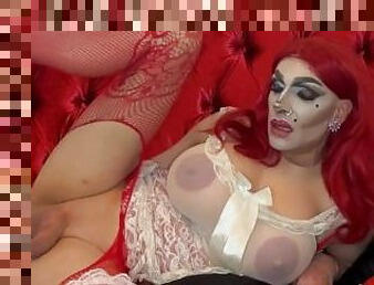 Redhead sissy Bimbo fucking huge 14 inches dildo