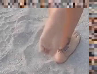 Soles legs sandy toes worship