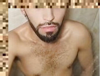 Beautiful Latino Jerking His Big Uncut Cock In The Shower Until He Cums And Eats His Own Load