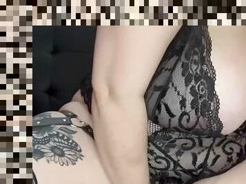 BrattyB shows off and fucks herself w wand and huge dildo