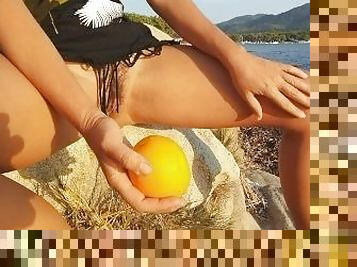 Always NO PANTIES in my way to the Beach # Piss on Orange at Sun Set