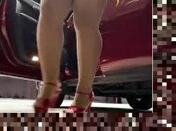 Latina sissy at a gas station