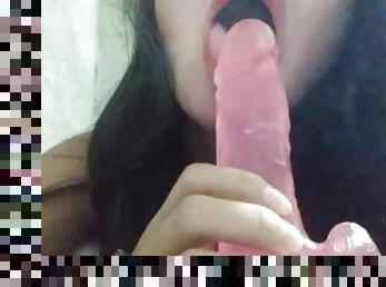 Giving My Pink Dildo a Blow ????