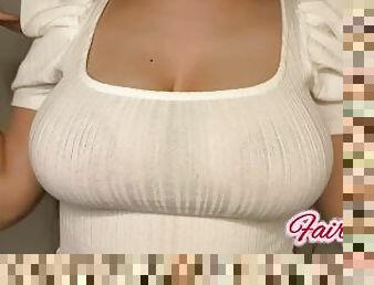 White see through blouse teasing with my nipples