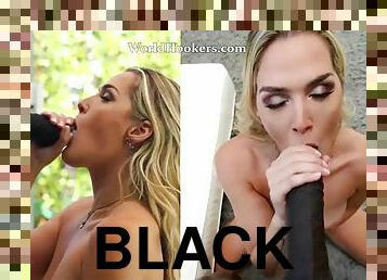 Super hot blonde is amazed by her first big black cock