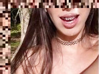 trans girl with braces gets fucked and facial in public in the woods