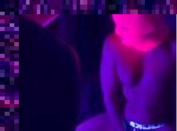 Sissy in ski mask rides a huge dildo Blacklight fun high on molly