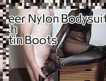 asiatisk, amatør, udløsning, japans, spiller, fetish, dominans, støvler, femidom, nylon