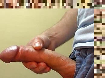 Cumshot No Hands Close Up Uncut Big Dick standing masturbation from soft