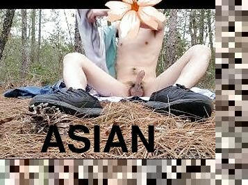 asiatisk, onani, offentlig, amatør, bøsse, afrivning, solo, skov, twink, afklædning